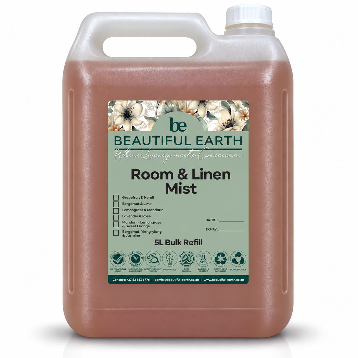 Beautiful Earth Room & Linen Mist - Grapefruit and Neroli, 5L natural natural room and linen spray